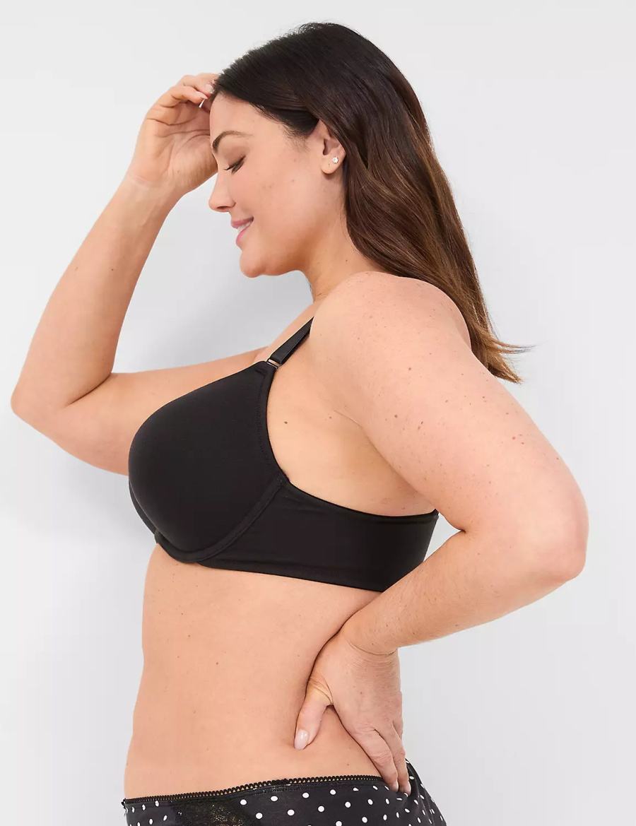 Dámské Bralettes Lane Bryant Front-Close Cotton Boost Plunge Černé | MBB4167QQ