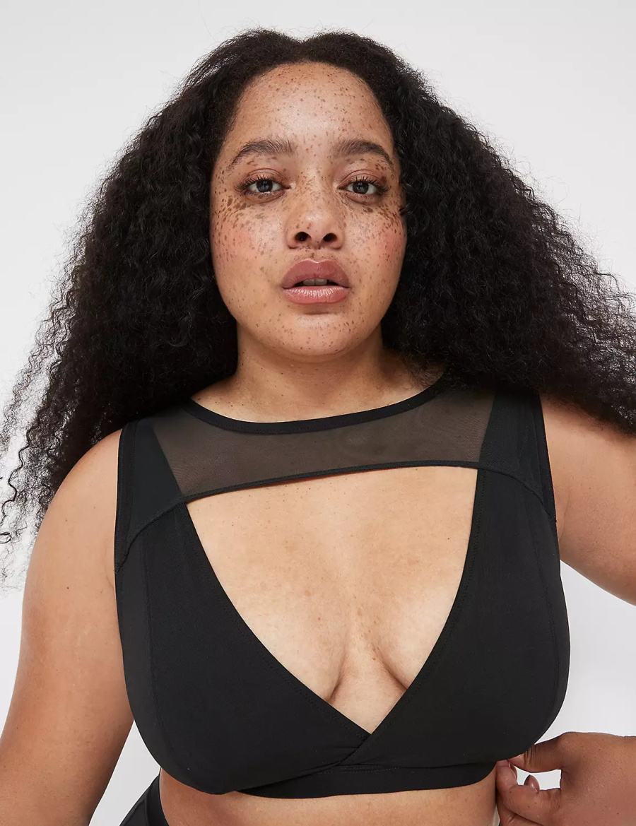 Dámské Bralettes Lane Bryant High Apex With Mesh Overlay Černé | RVH224ZZ