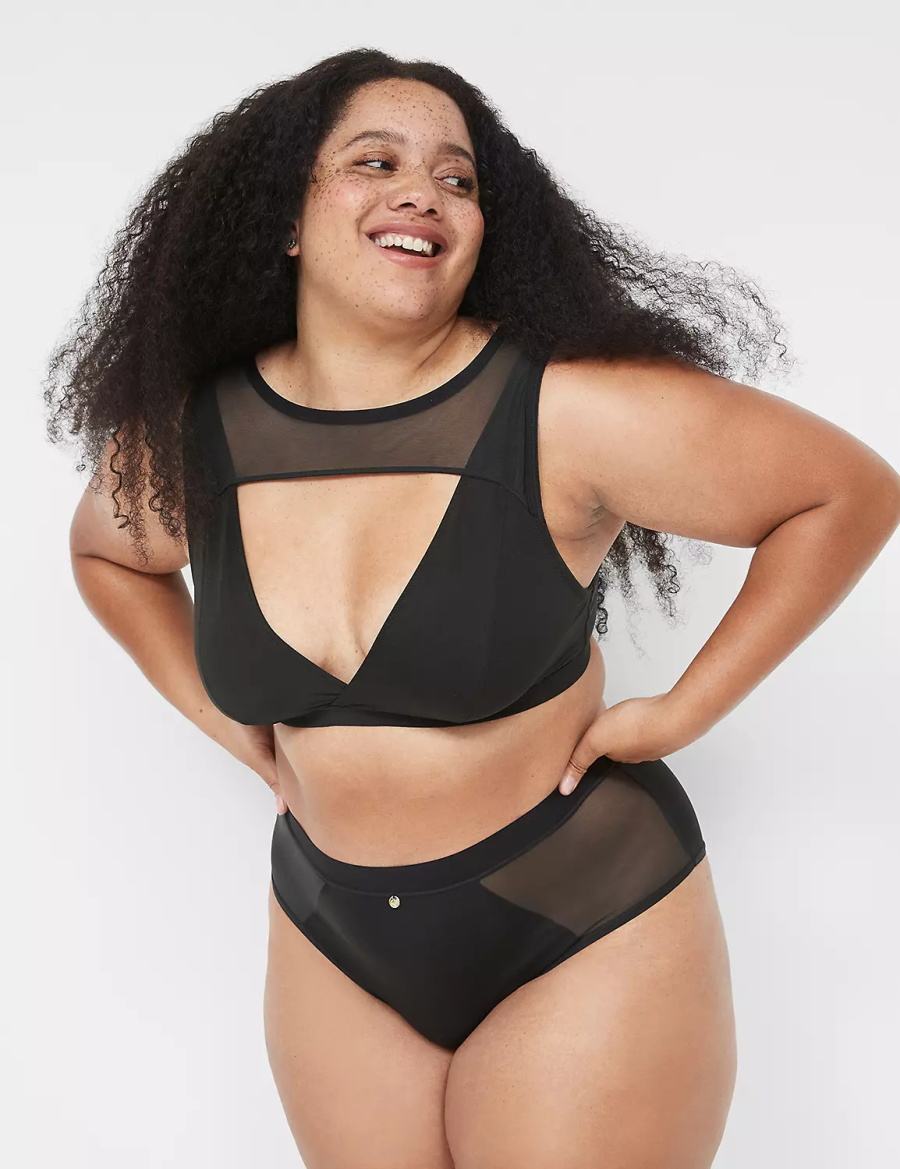 Dámské Bralettes Lane Bryant High Apex With Mesh Overlay Černé | RVH224ZZ