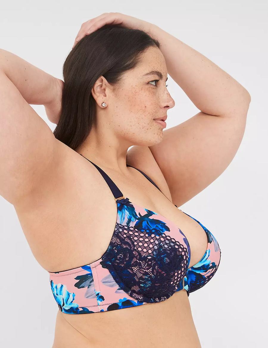 Dámské Bralettes Lane Bryant Strappy-Back Boost Plunge Front-Close Růžové Blankyt Viacfarebný | KPJ522YA