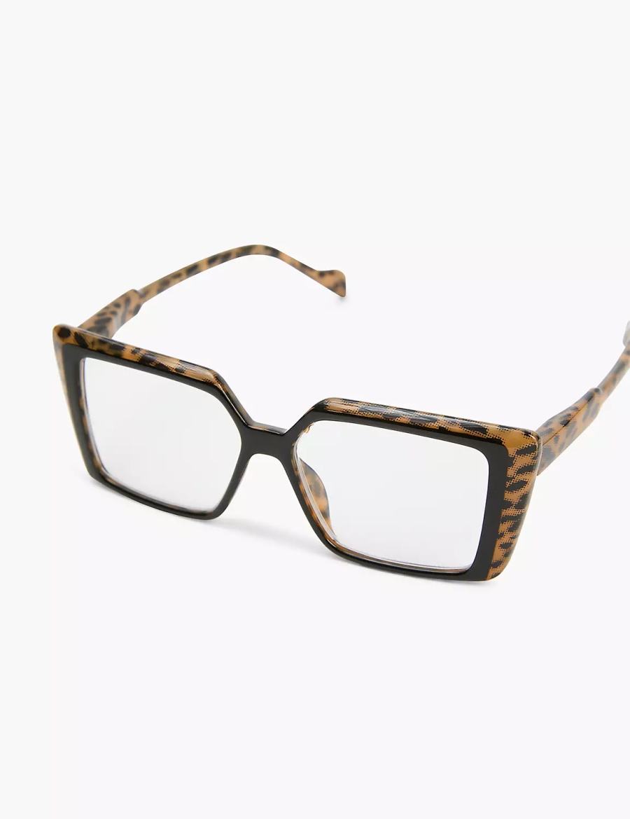 Dámské Brýle Lane Bryant Black & Cheetah Print Cateye Reading Černé | DIW7632XZ