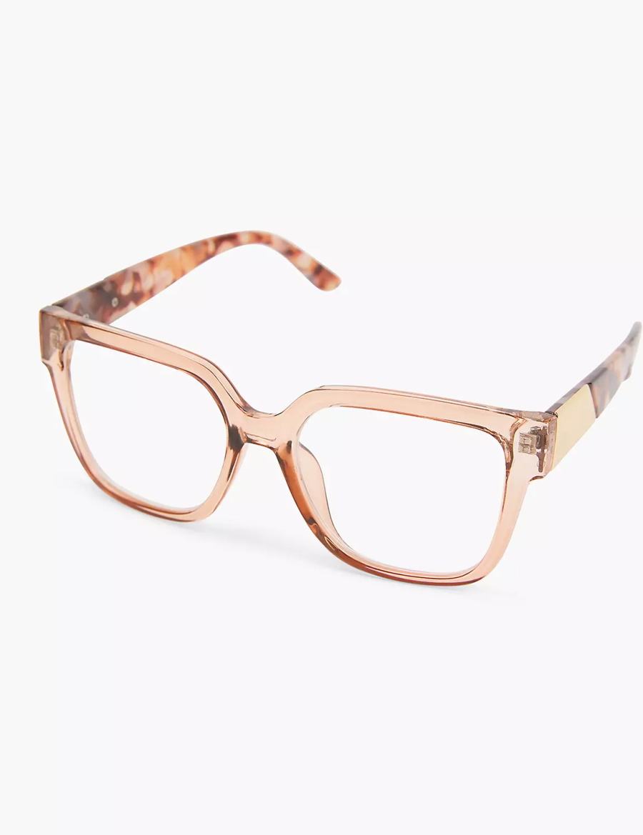 Dámské Brýle Lane Bryant Tan Crystal & Tortoiseshell Print Cateye Reading Béžový | IJX7918DJ