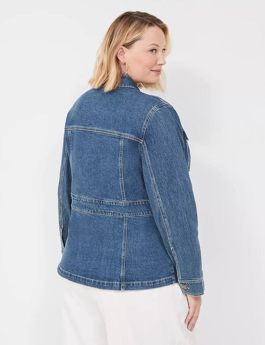 Dámské Bundy Lane Bryant Denim Banded-Waist Utility Tmavě Blankyt | QID3838SD