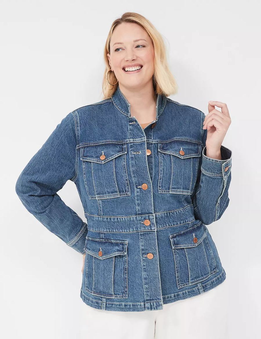 Dámské Bundy Lane Bryant Denim Banded-Waist Utility Tmavě Blankyt | QID3838SD