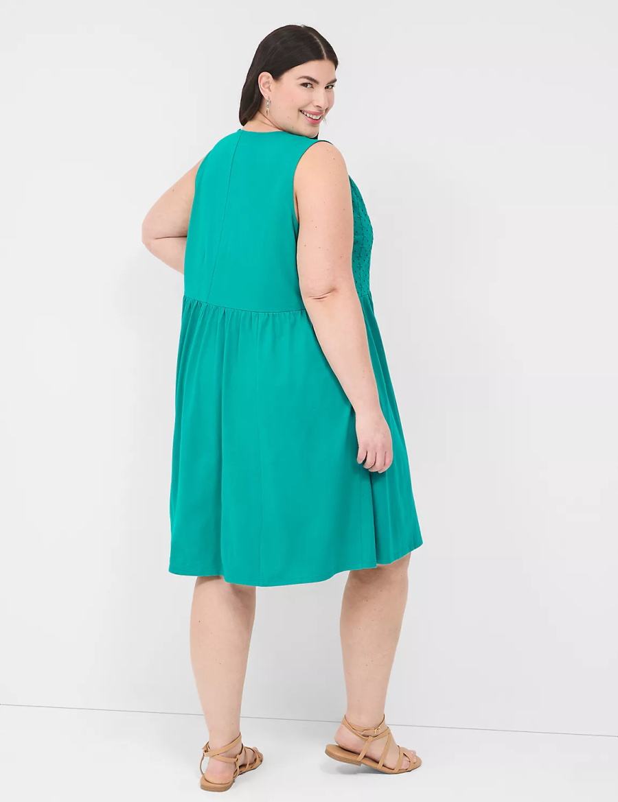 Dámské Casual Šaty Lane Bryant Easy Swing Eyelet-Bodice Světle Tyrkysové | QYC6980LM