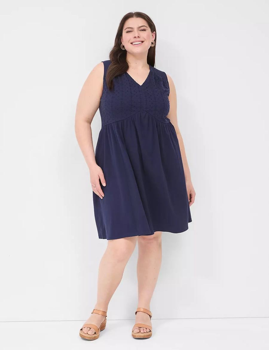 Dámské Casual Šaty Lane Bryant Easy Swing Eyelet-Bodice Blankyt | KYA8399KA