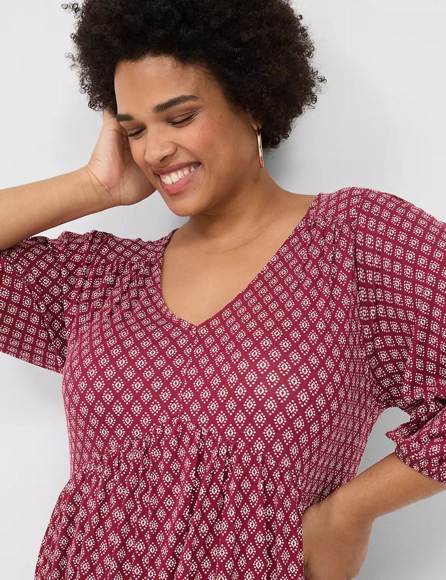 Dámské Casual Šaty Lane Bryant Easy Swing V-Neck Vínové | TEY6771UW