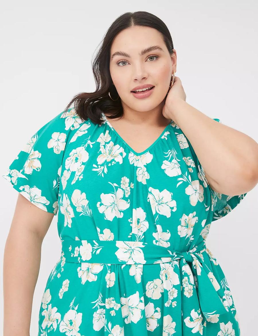 Dámské Casual Šaty Lane Bryant Flutter-Sleeve Tie-Waist Tyrkysové | YXP6515DV