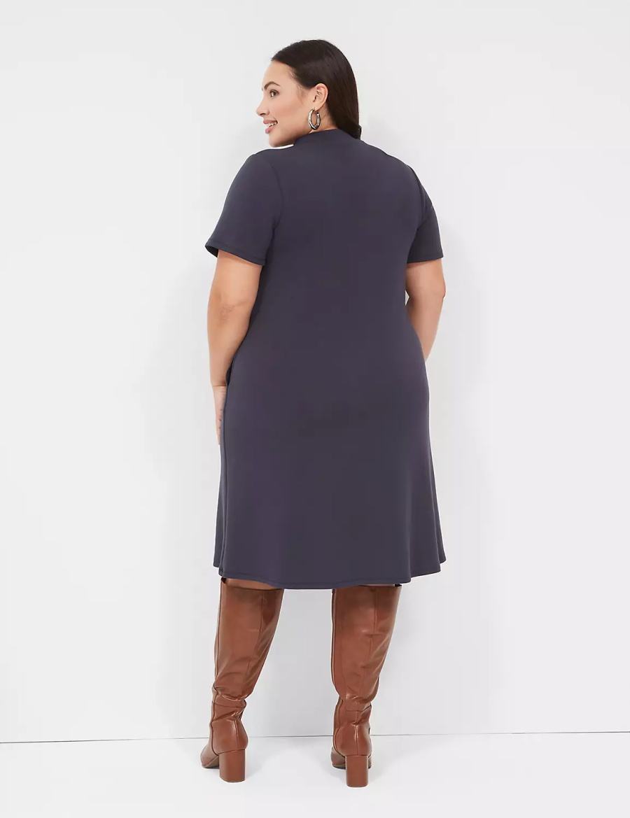 Dámské Casual Šaty Lane Bryant Journey Short-Sleeve Mock-Neck Blankyt | JZG7055MN