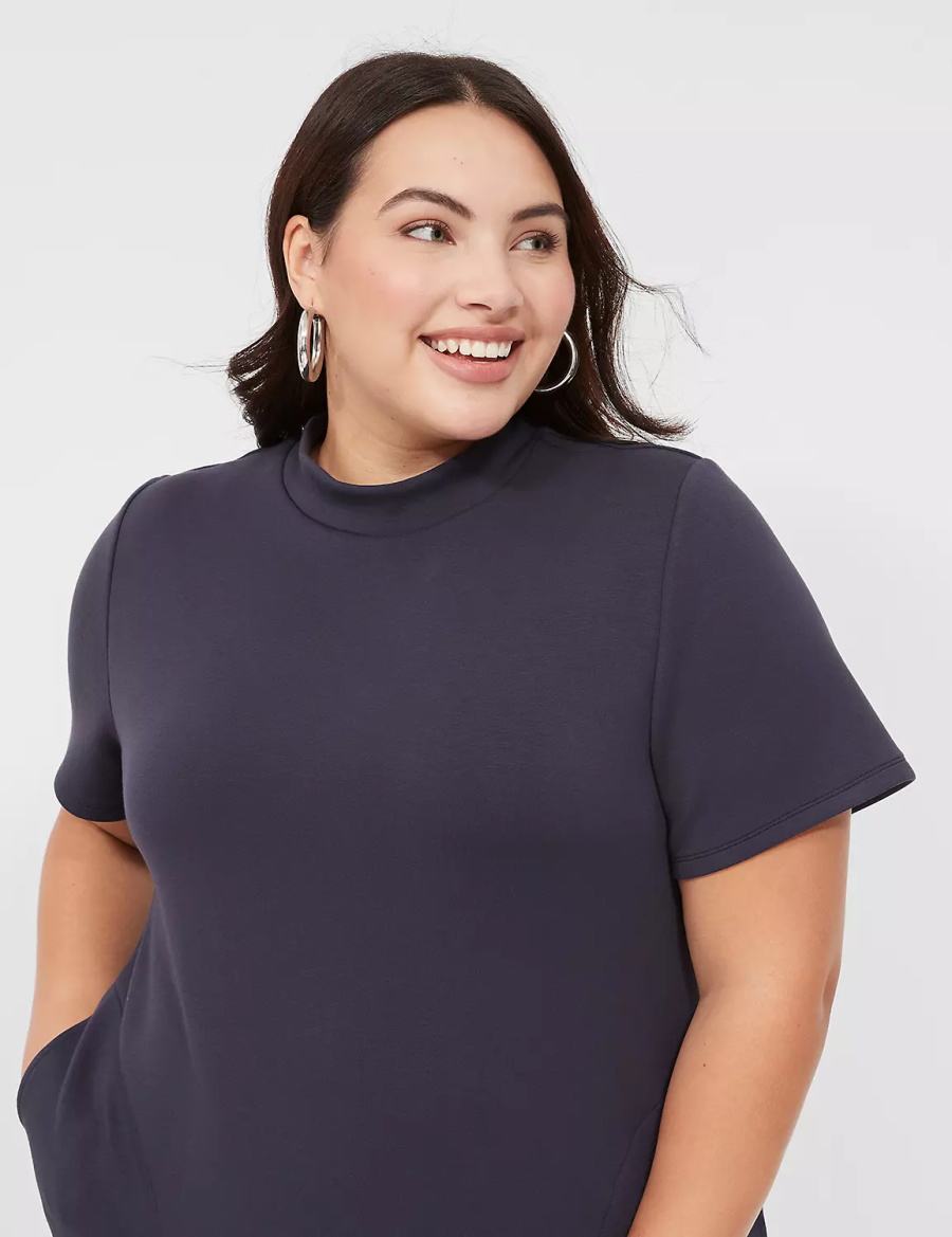 Dámské Casual Šaty Lane Bryant Journey Short-Sleeve Mock-Neck Blankyt | JZG7055MN