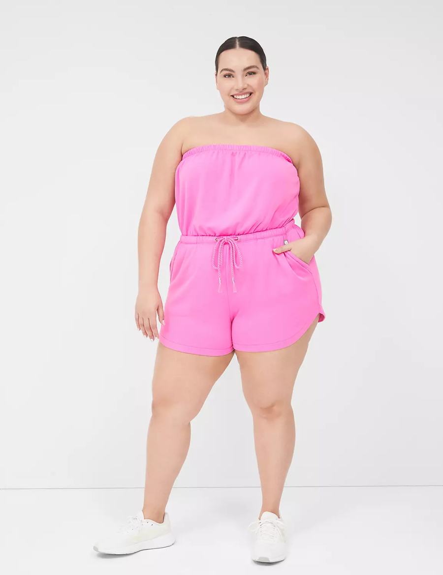 Dámské Casual Šaty Lane Bryant LIVI Strapless Pull-On French Terry Romper Růžové | ZNW3380CQ