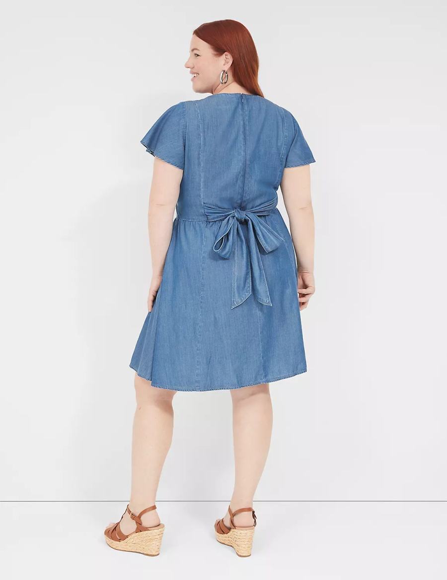 Dámské Casual Šaty Lane Bryant Lena Denim Surplice-Neck Level-Hem Blankyt | CYJ1141GZ