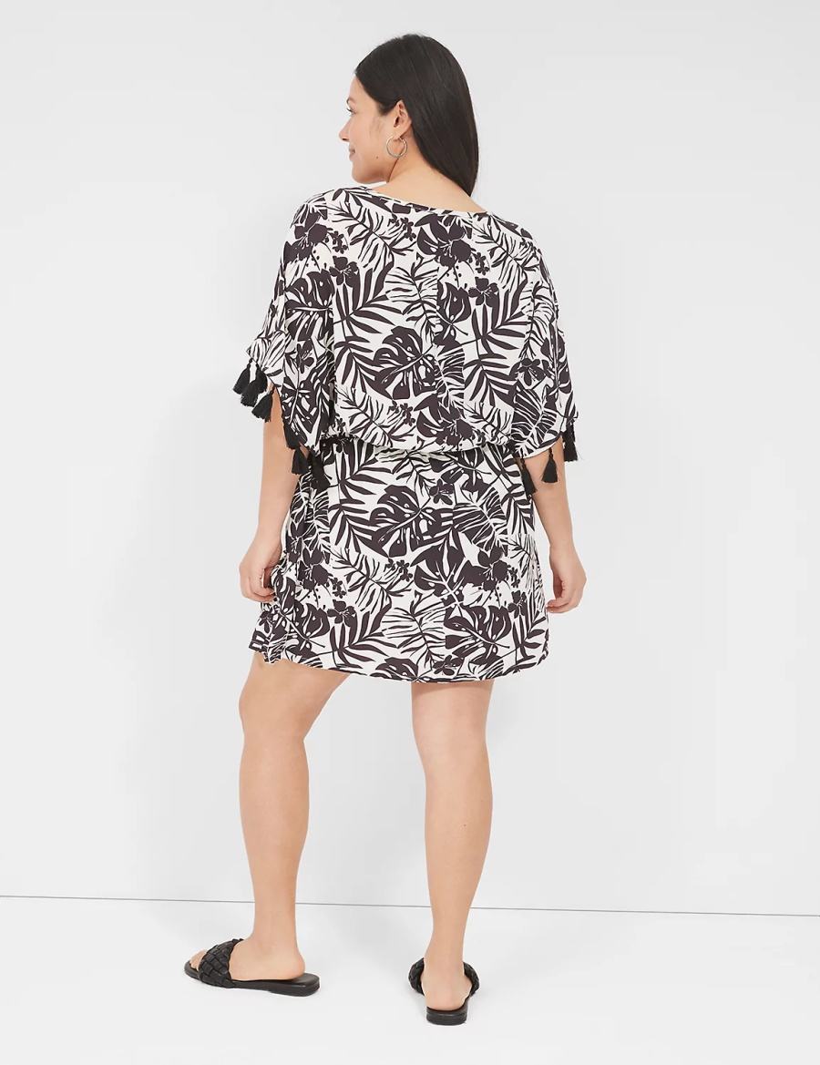 Dámské Cover Ups Lane Bryant Woven Tassel-Trim Černé Bílé | TSS8636HR