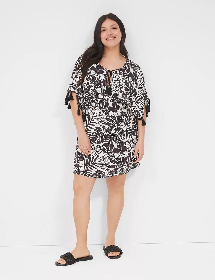 Dámské Cover Ups Lane Bryant Woven Tassel-Trim Černé Bílé | TSS8636HR