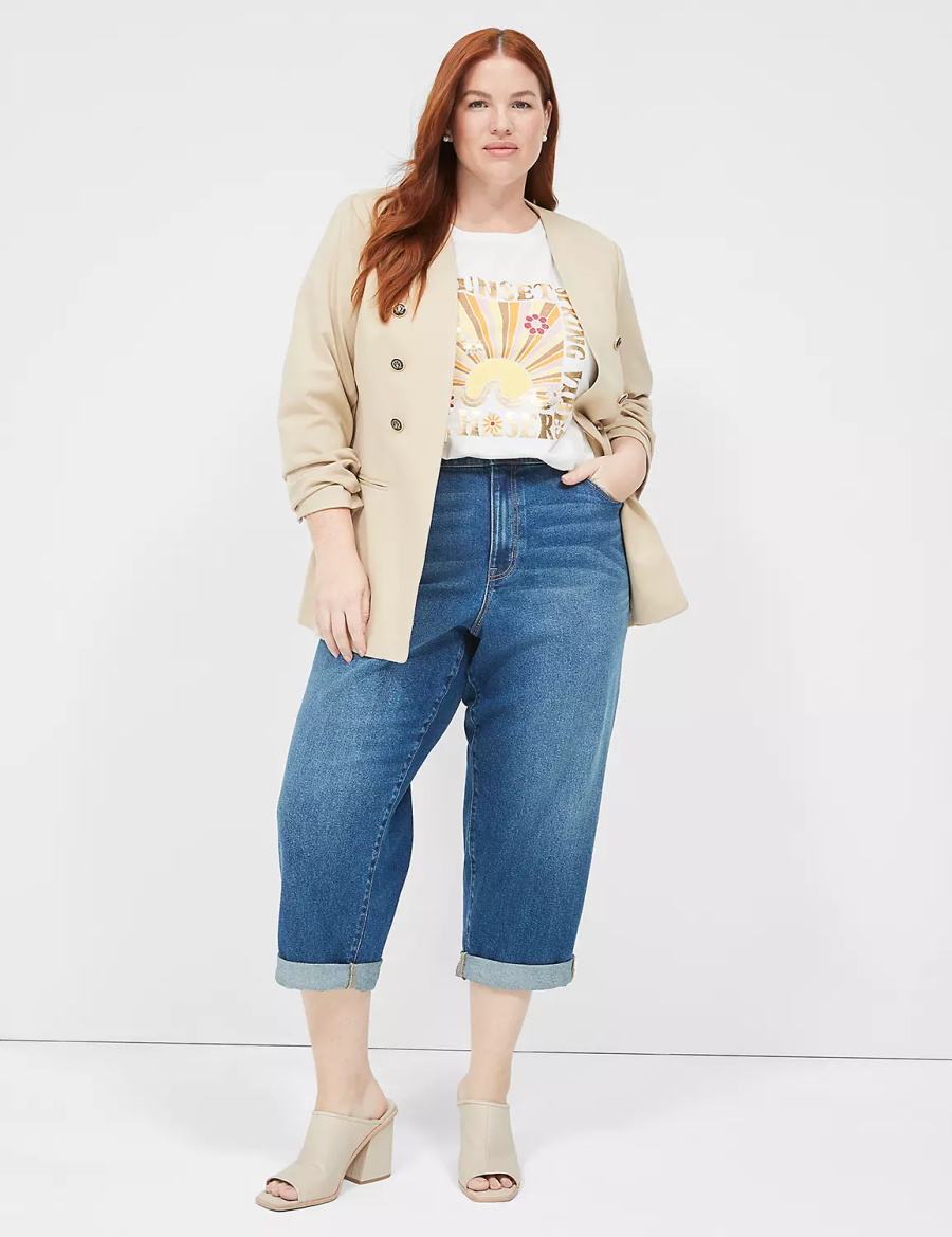 Dámské Džíny Lane Bryant Boyfriend Fit Capri Tmavě Blankyt | XAL3745DJ