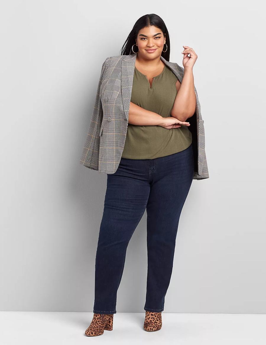 Dámské Džíny Lane Bryant Curvy Fit High-Rise Straight Tmavě Blankyt | KNJ3391IK