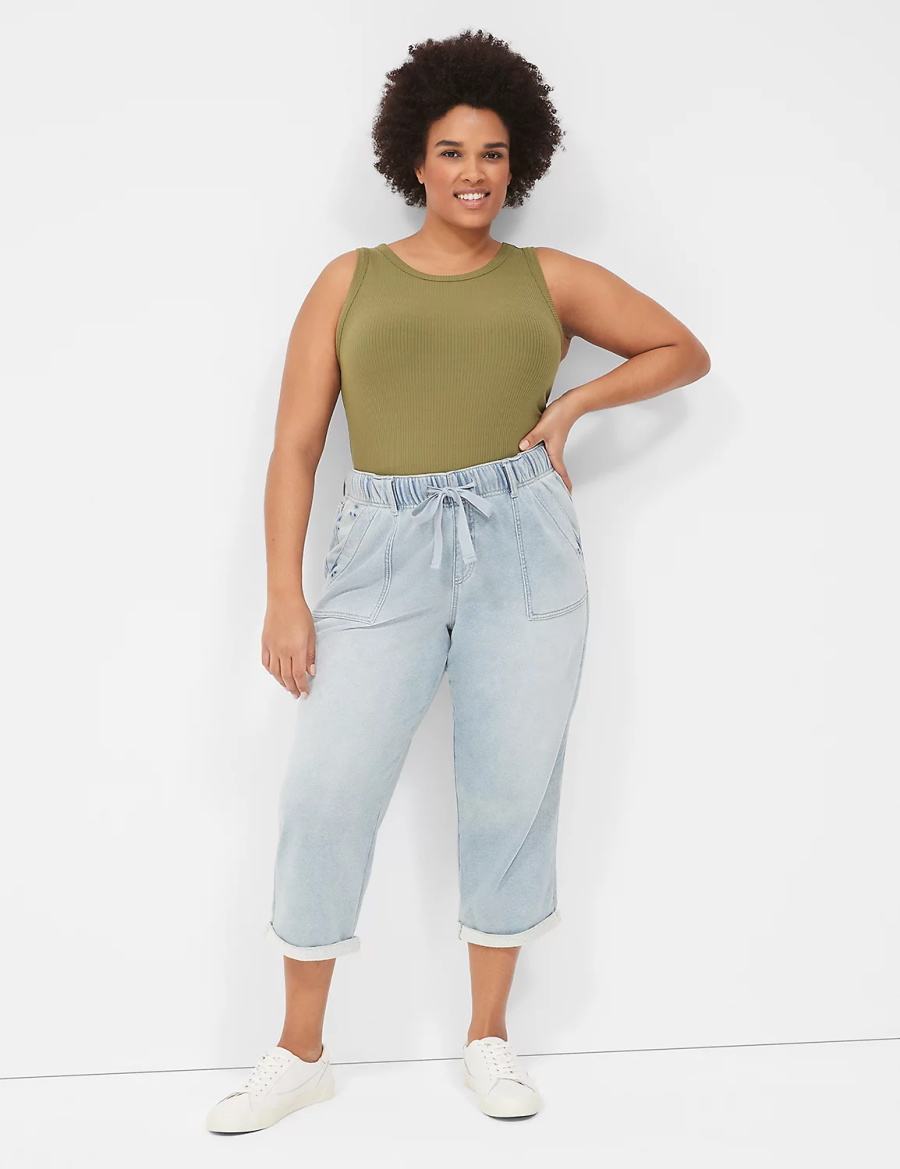 Dámské Džíny Lane Bryant Pull-On Fit Knit Boyfriend Capri Světle Blankyt | GSE5135YG