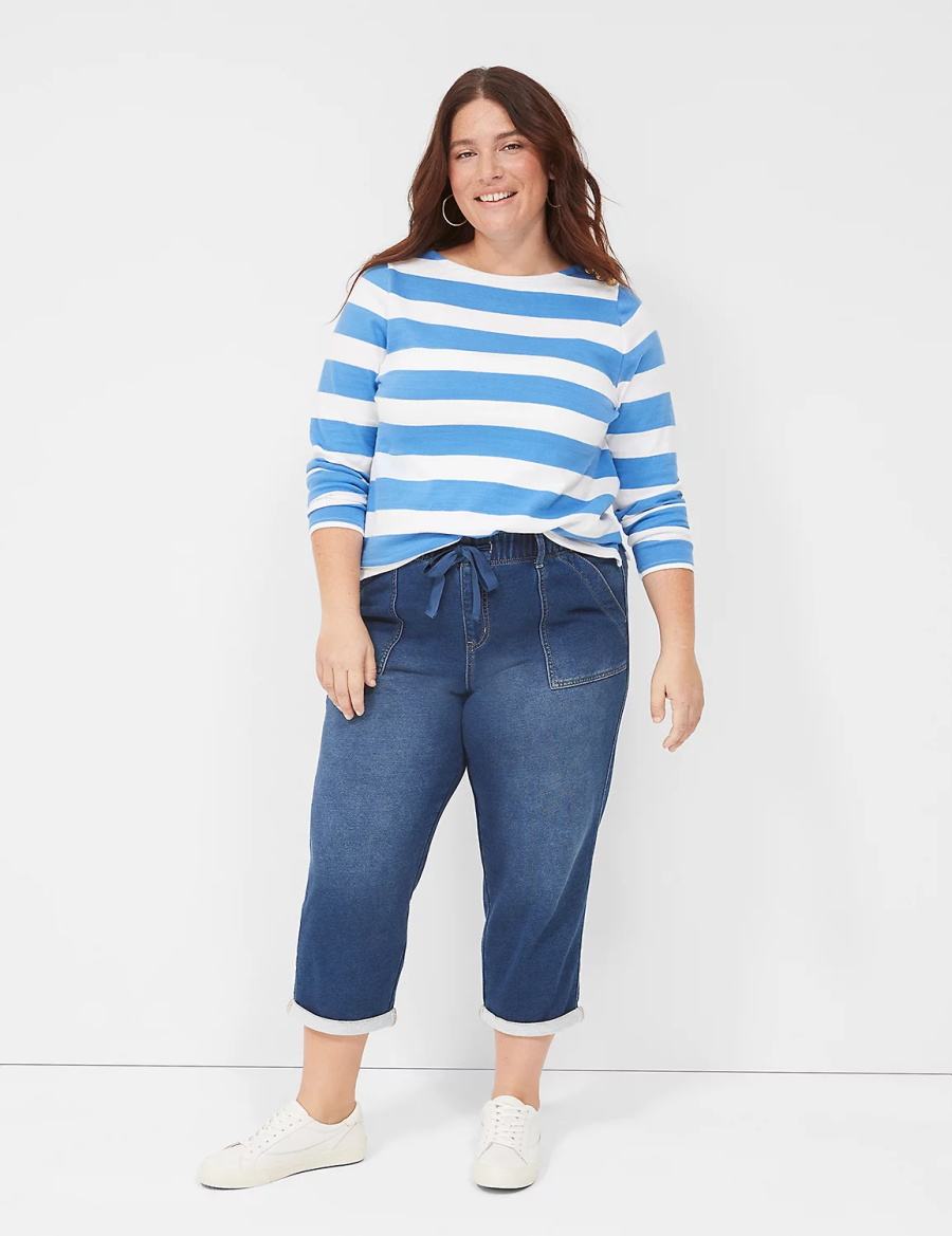 Dámské Džíny Lane Bryant Pull-On Fit Knit Boyfriend Capri Tmavě Blankyt | LNV5345NH