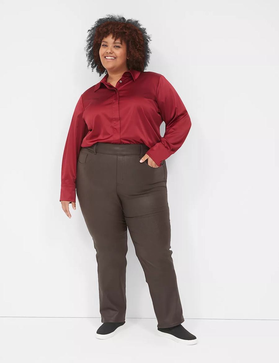 Dámské Džíny Lane Bryant Pull-On High-Rise Straight Coated Čokolády | RHV1751YX