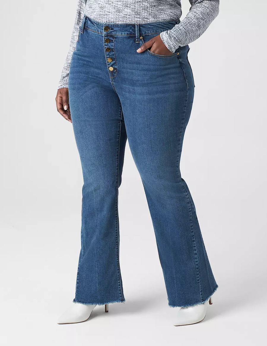 Dámské Džíny Lane Bryant Seven7 High-Rise Flare With Raw Hem Blankyt | TWV6258ZL