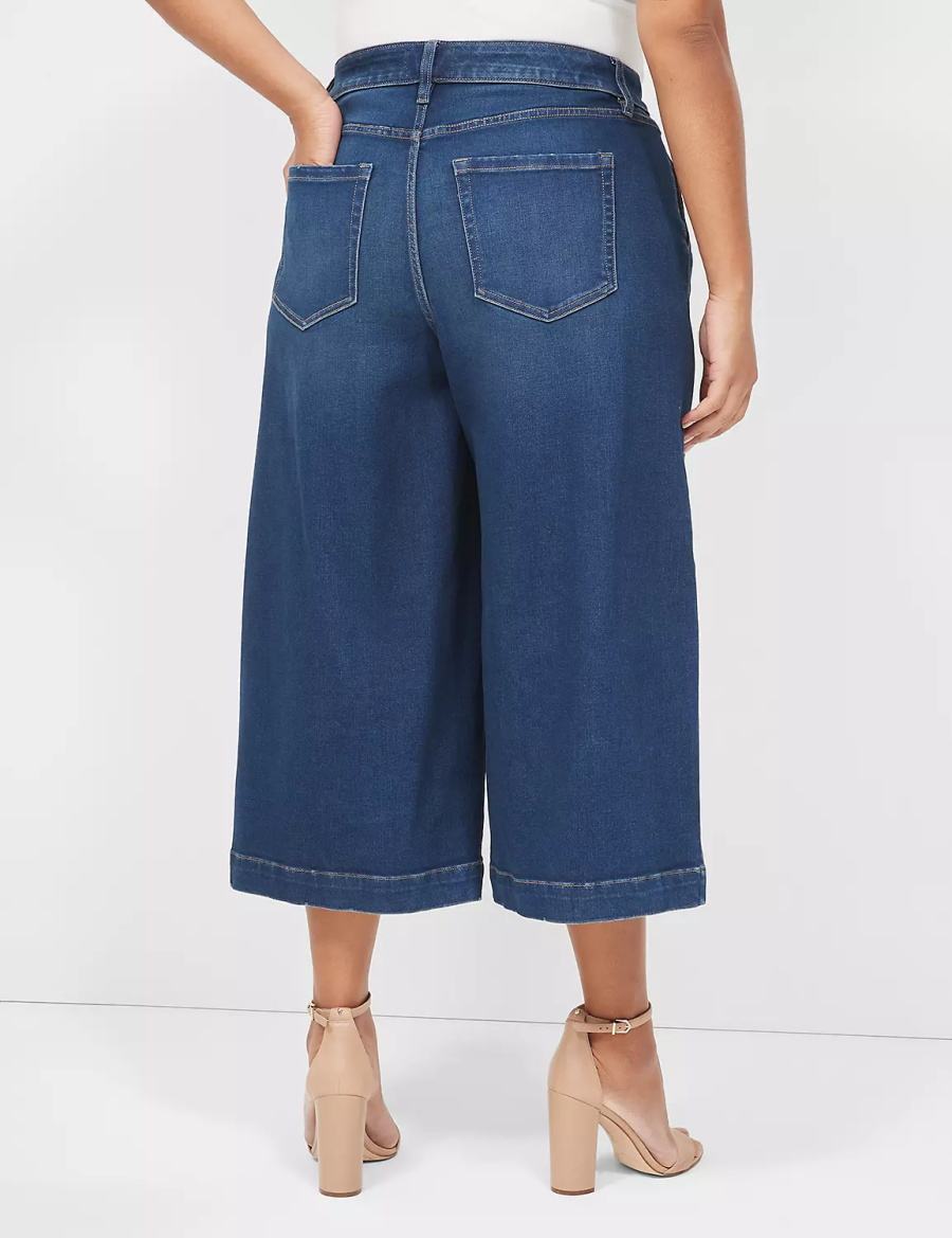 Dámské Džíny Lane Bryant Signature Fit Wide Leg Crop Tmavě Blankyt | UMV5670NK