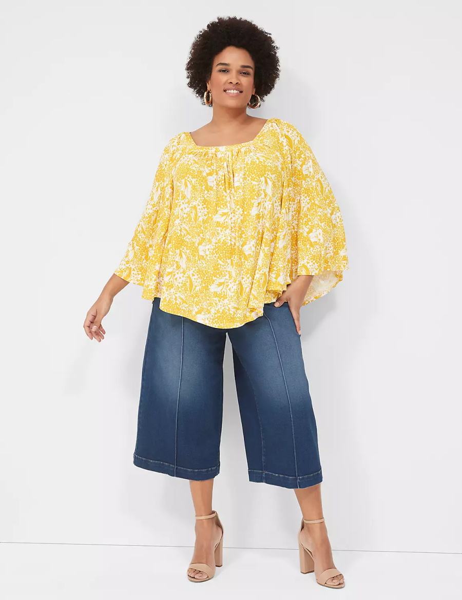 Dámské Džíny Lane Bryant Signature Fit Wide Leg Crop Tmavě Blankyt | UMV5670NK