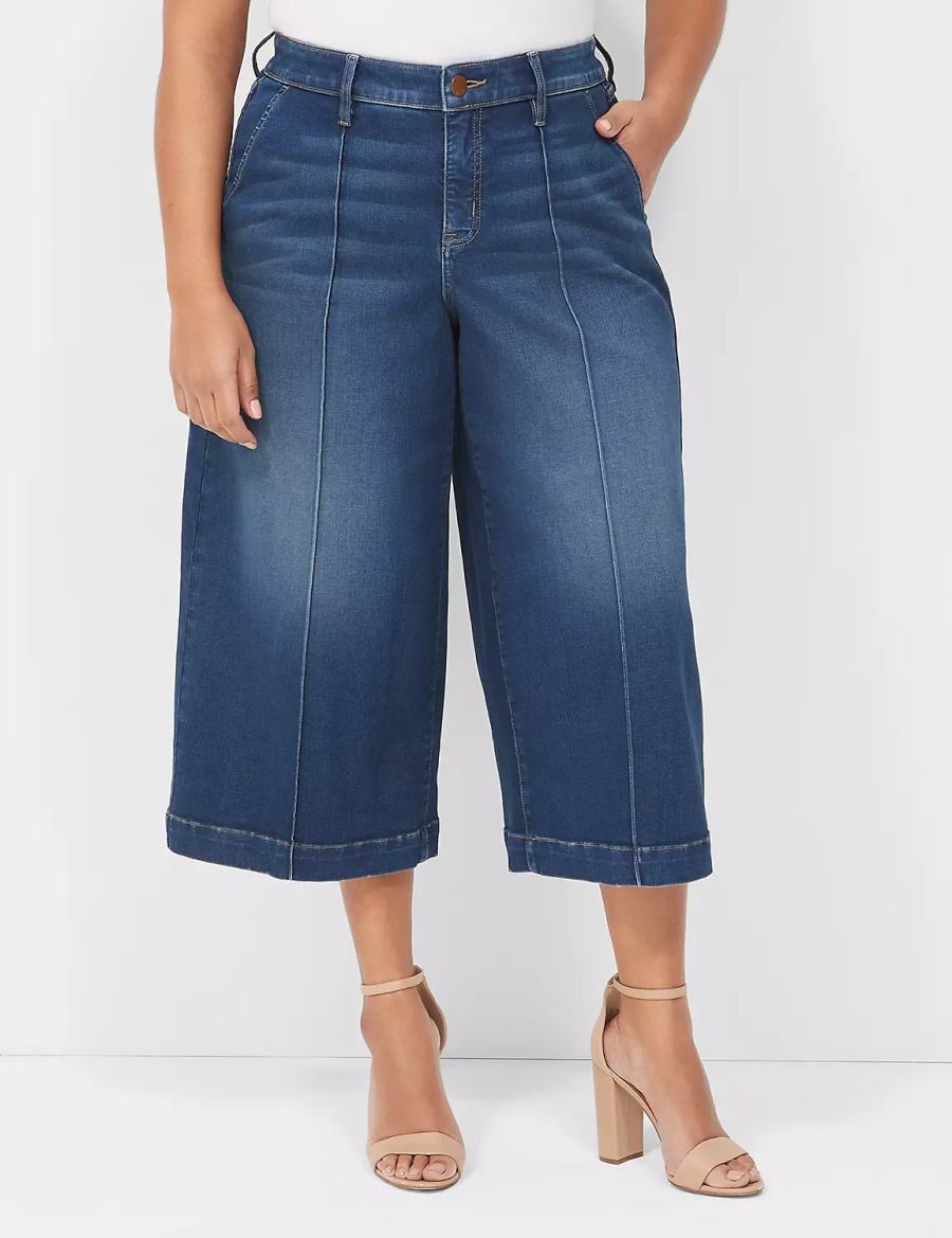 Dámské Džíny Lane Bryant Signature Fit Wide Leg Crop Tmavě Blankyt | UMV5670NK