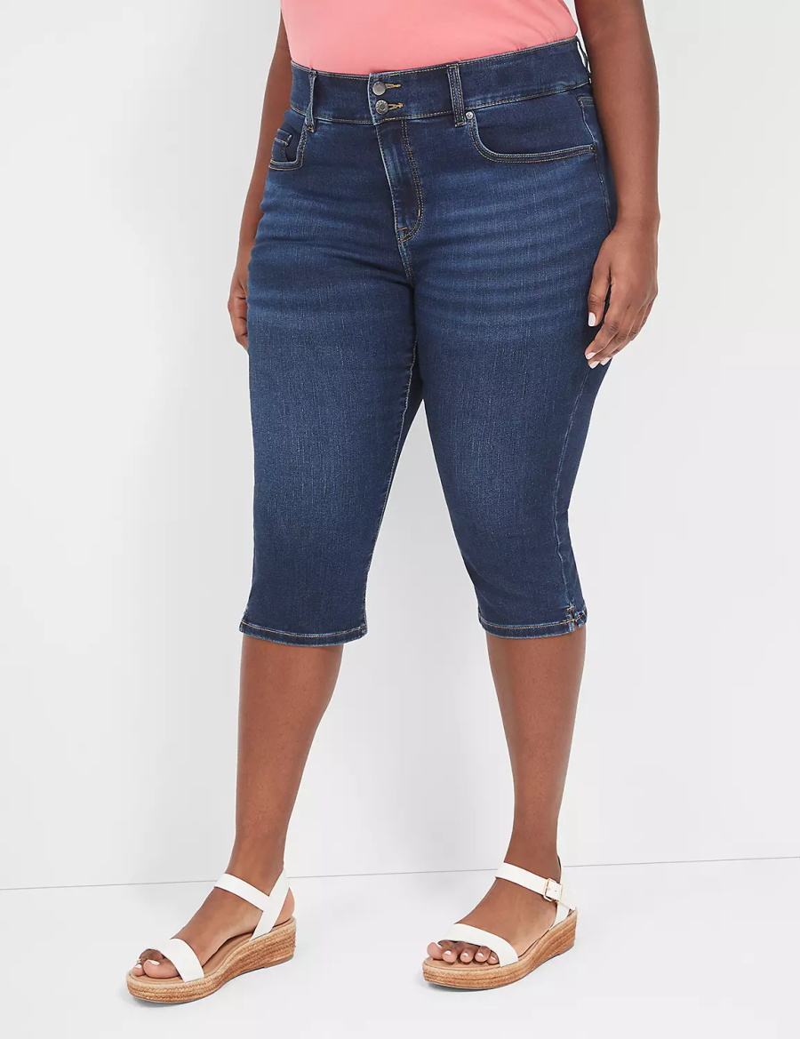 Dámské Džíny Lane Bryant Tighter Tummy Fit High-Rise Pedal Tmavě Blankyt | ZNJ2540NB