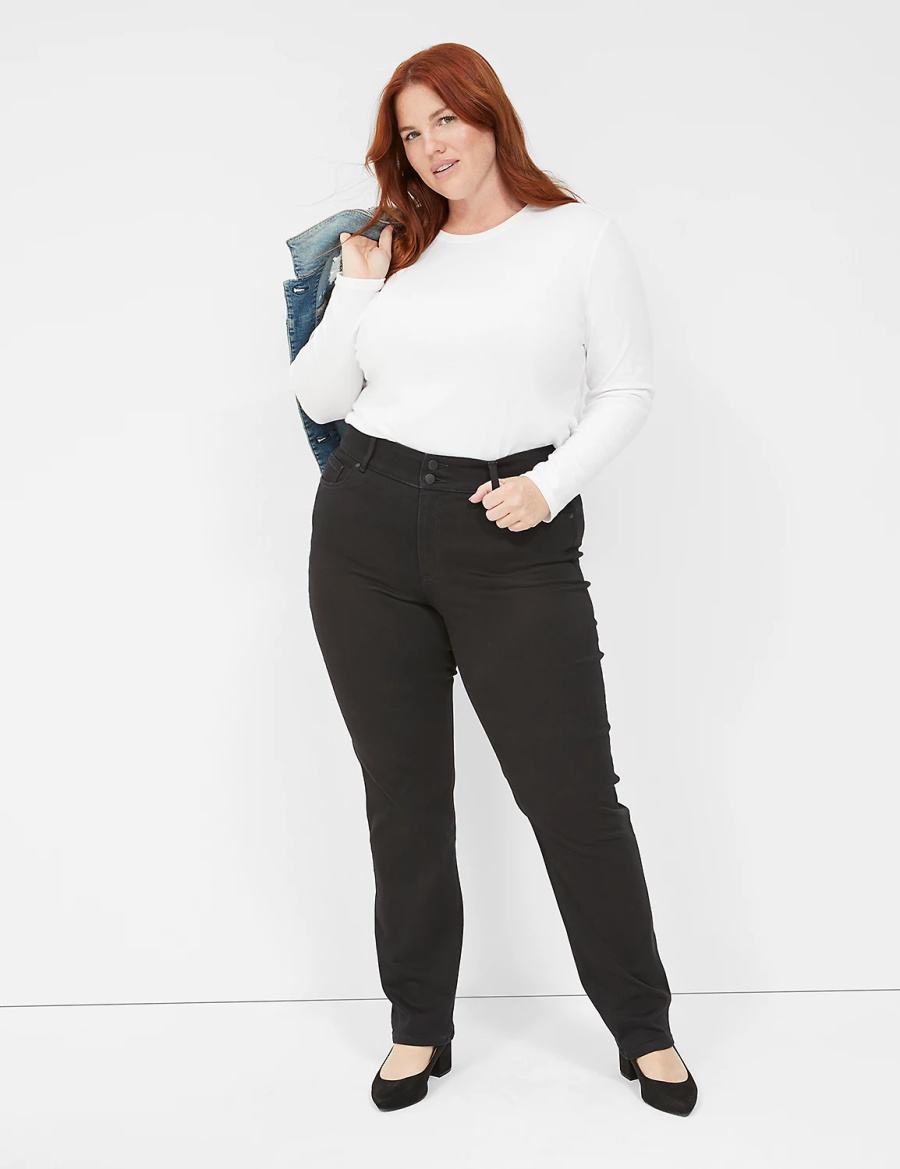 Dámské Džíny Lane Bryant Tighter Tummy High-Rise Straight Černé | EJH684QT