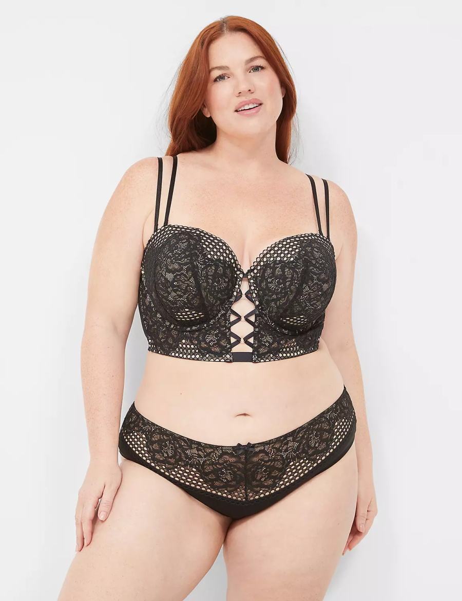 Dámské Drzé Kalhotky Lane Bryant Lace-Back Černé | EMT2357CS