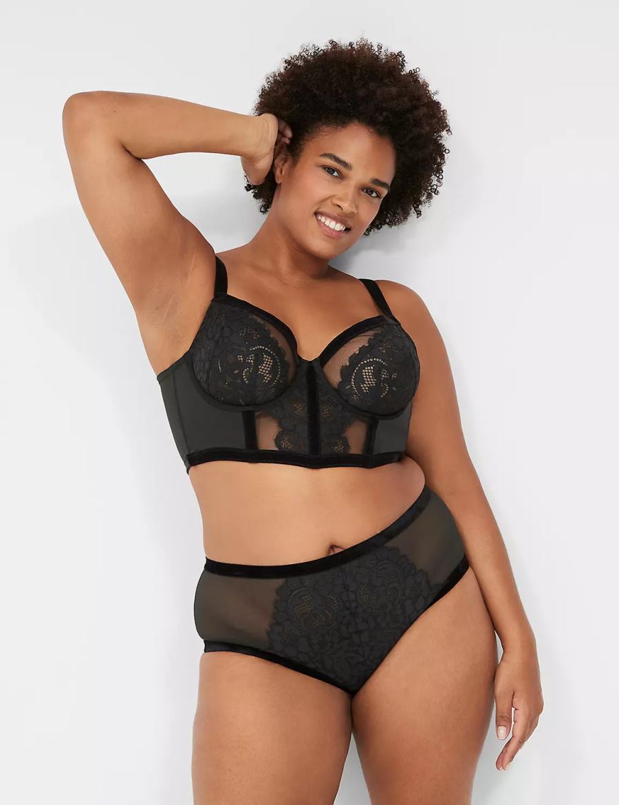 Dámské Drzé Kalhotky Lane Bryant Velvet-Trim Brief Černé | OZL3899GK