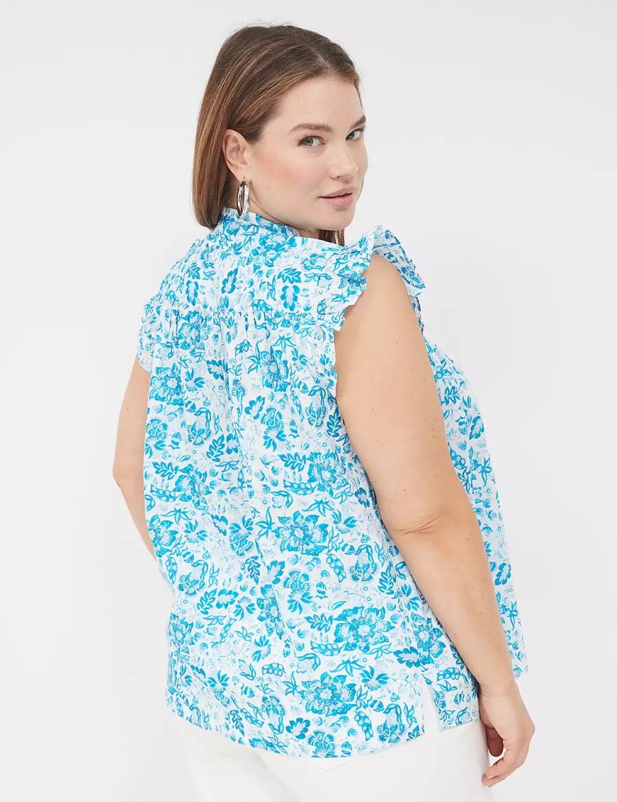 Dámské Halenka Lane Bryant Flutter-Sleeve Ruffle-Neck Blankyt | AXH4855DE