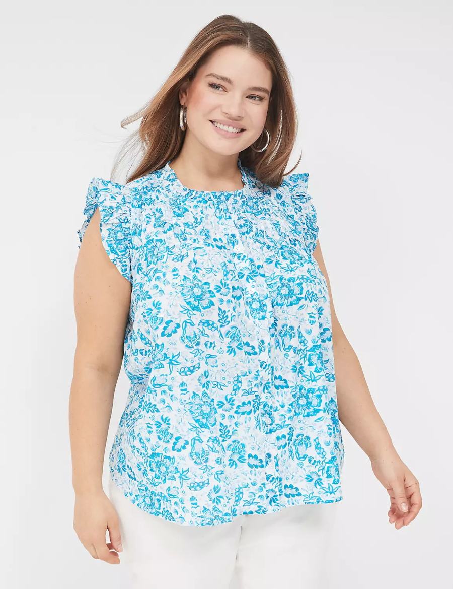 Dámské Halenka Lane Bryant Flutter-Sleeve Ruffle-Neck Blankyt | AXH4855DE