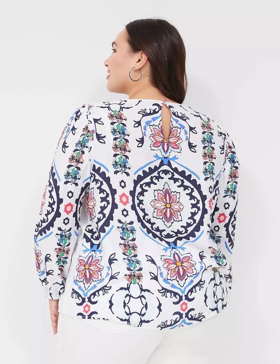 Dámské Halenka Lane Bryant Long-Sleeve Peasant Bílé Viacfarebný | BUV2720OH