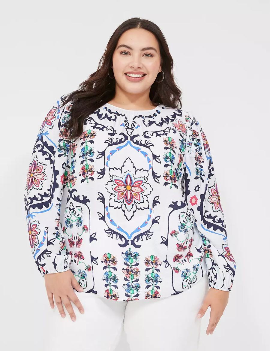 Dámské Halenka Lane Bryant Long-Sleeve Peasant Bílé Viacfarebný | BUV2720OH