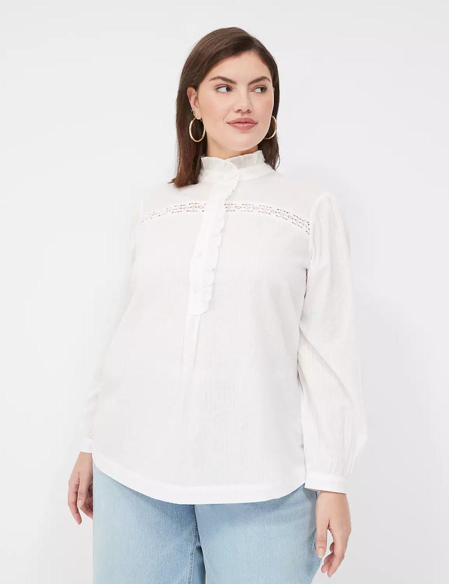 Dámské Halenka Lane Bryant Long-Sleeve Ruffle Collar Bílé | TXA6120BS