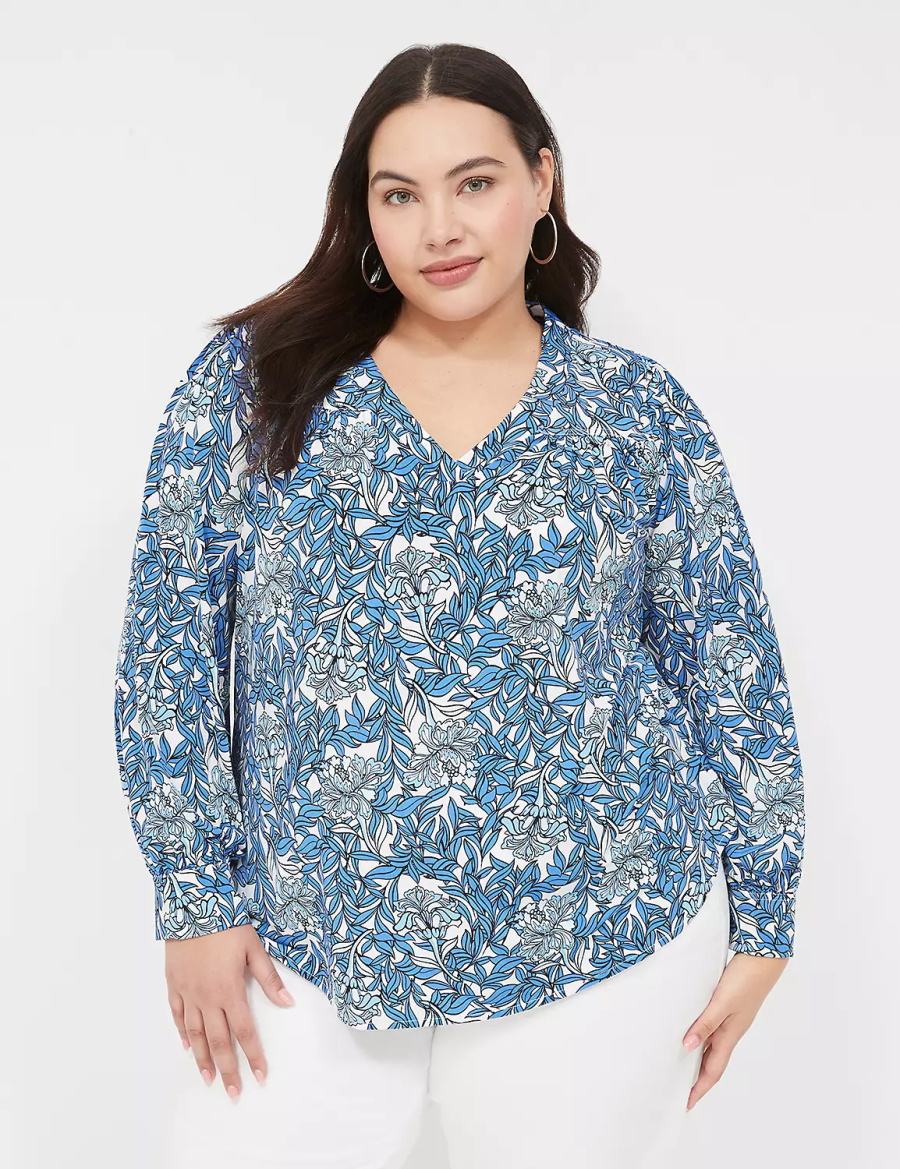 Dámské Halenka Lane Bryant Long-Sleeve V-Neck Blankyt | MDO9998NM