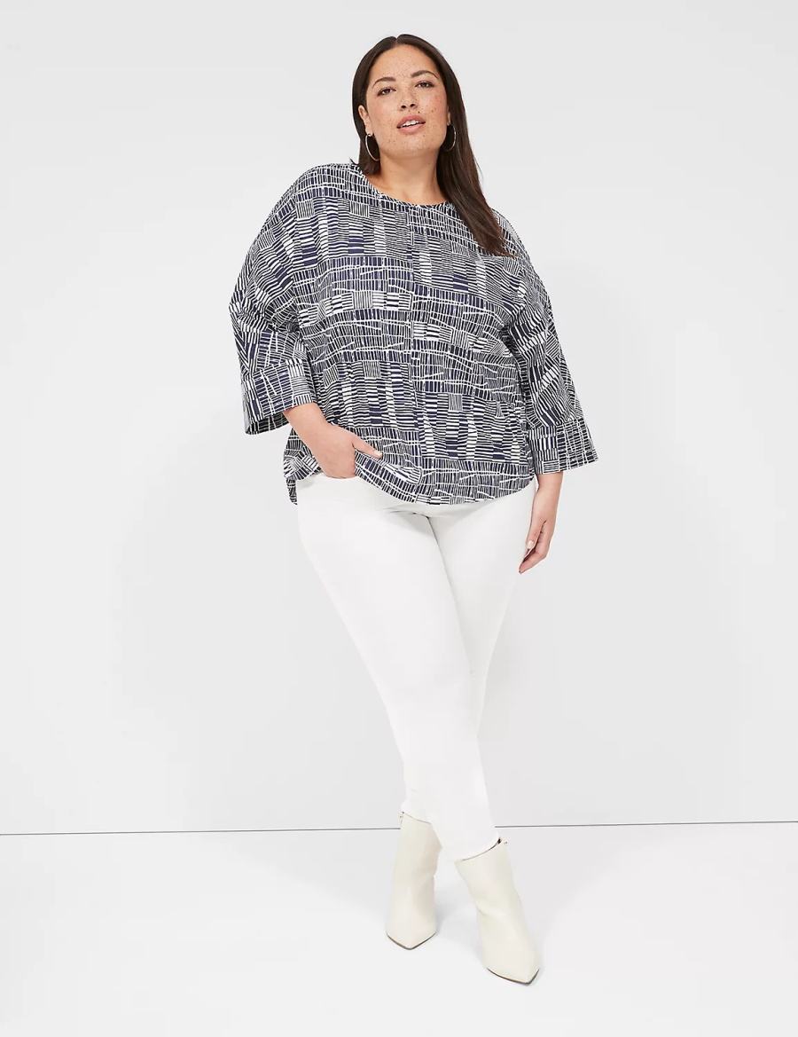 Dámské Halenka Lane Bryant Relaxed Crew-Neck Popover Top Tmavě Blankyt Bílé | SAZ9344GD