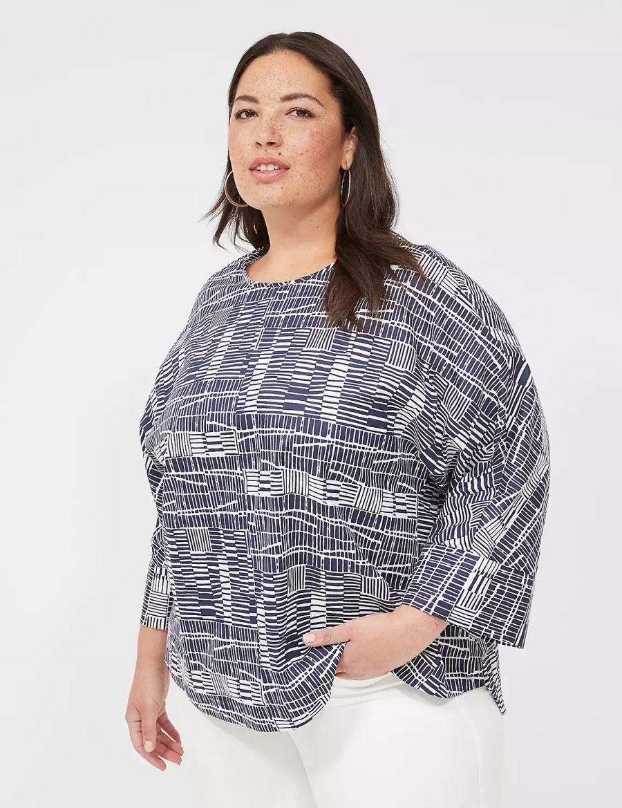 Dámské Halenka Lane Bryant Relaxed Crew-Neck Popover Top Tmavě Blankyt Bílé | SAZ9344GD