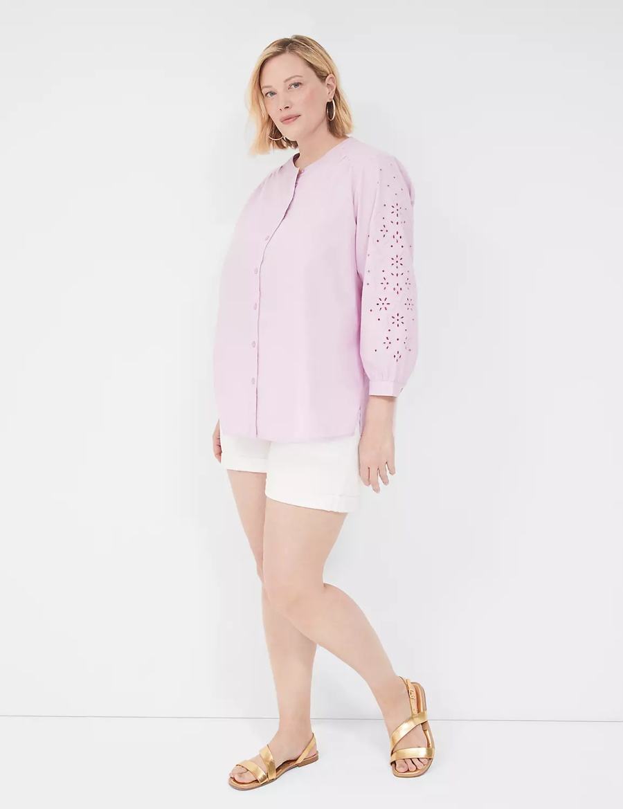 Dámské Halenka Lane Bryant Relaxed Eyelet-Sleeve Button-Front Fialové | SKS6476OD