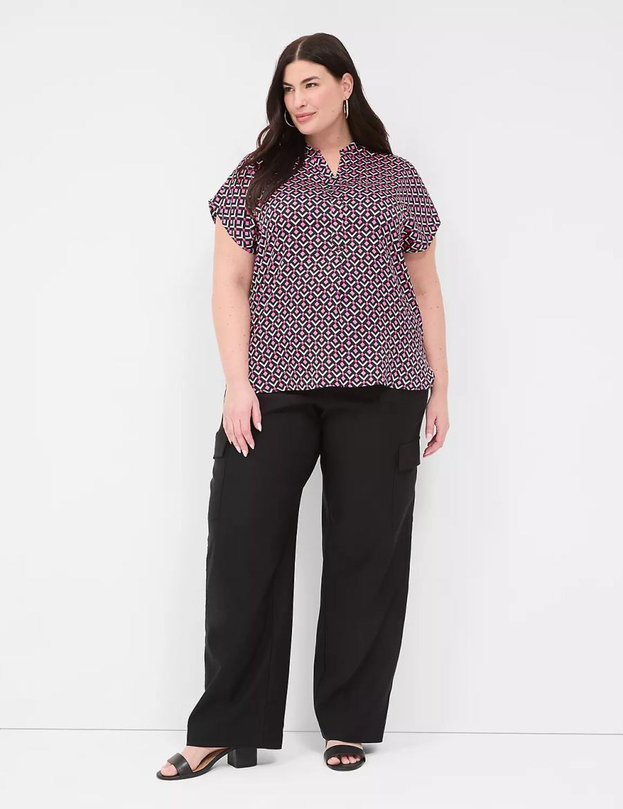 Dámské Halenka Lane Bryant Relaxed Split-Neck Popover Růžové Černé | XUM8980CN