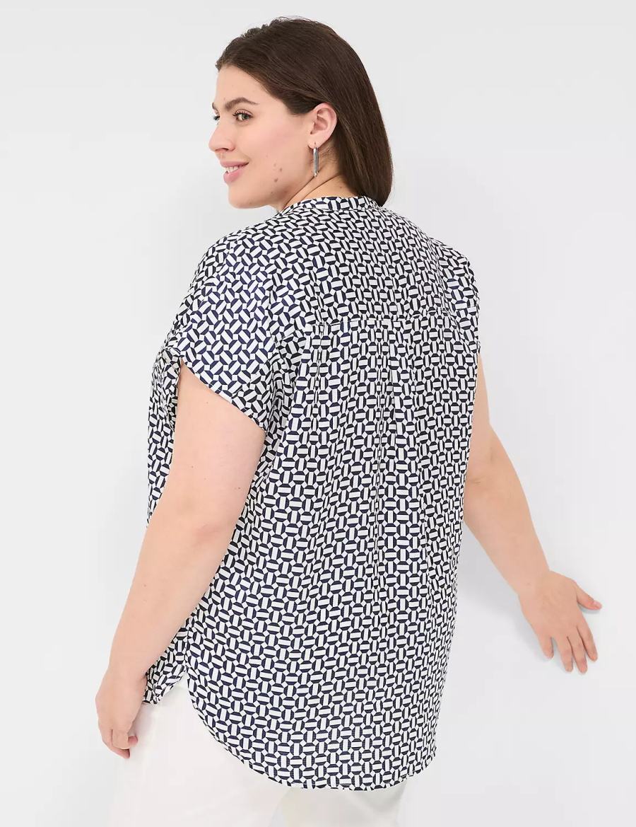 Dámské Halenka Lane Bryant Relaxed Split-Neck Popover Tmavě Blankyt | ZCD3418NZ