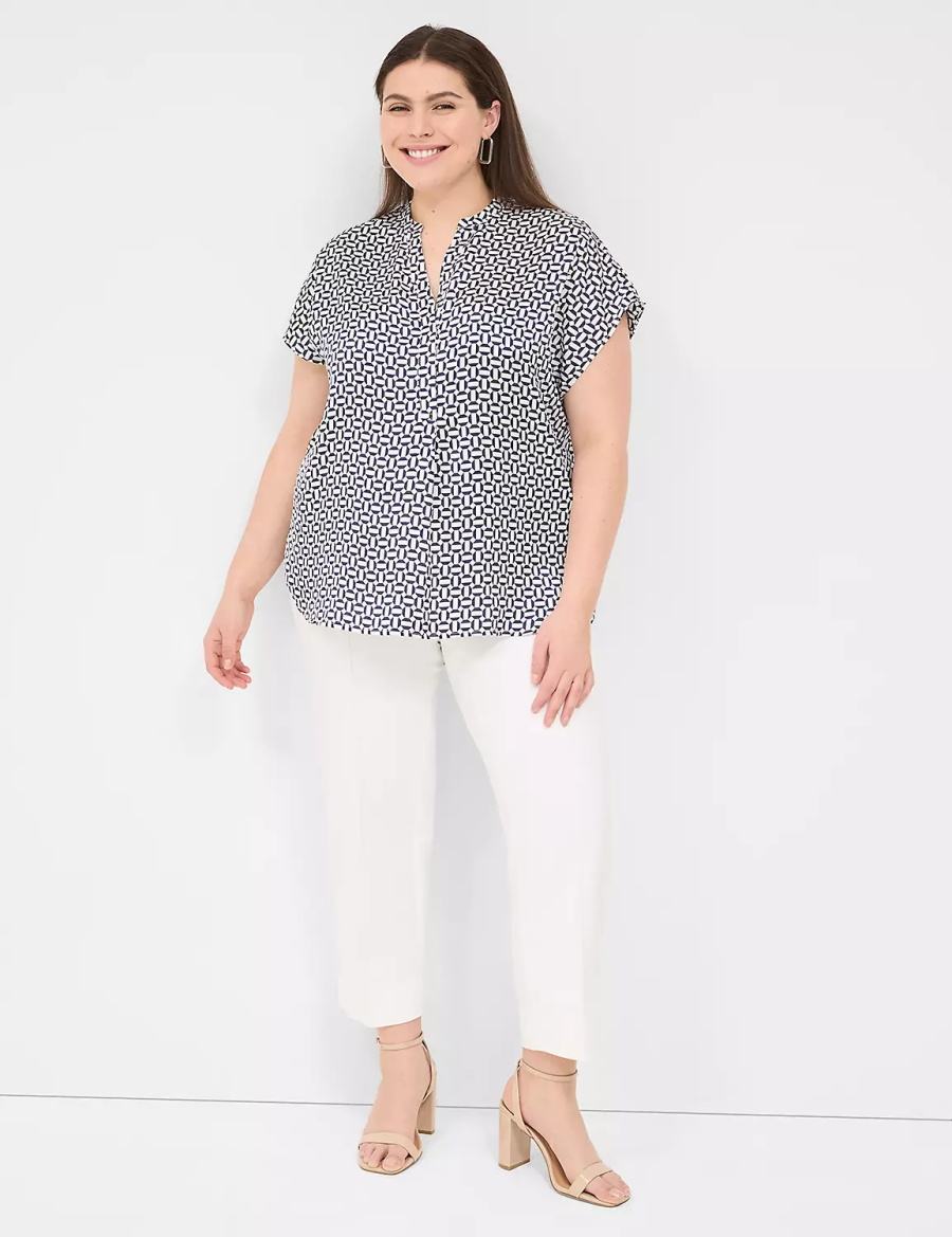 Dámské Halenka Lane Bryant Relaxed Split-Neck Popover Tmavě Blankyt | ZCD3418NZ