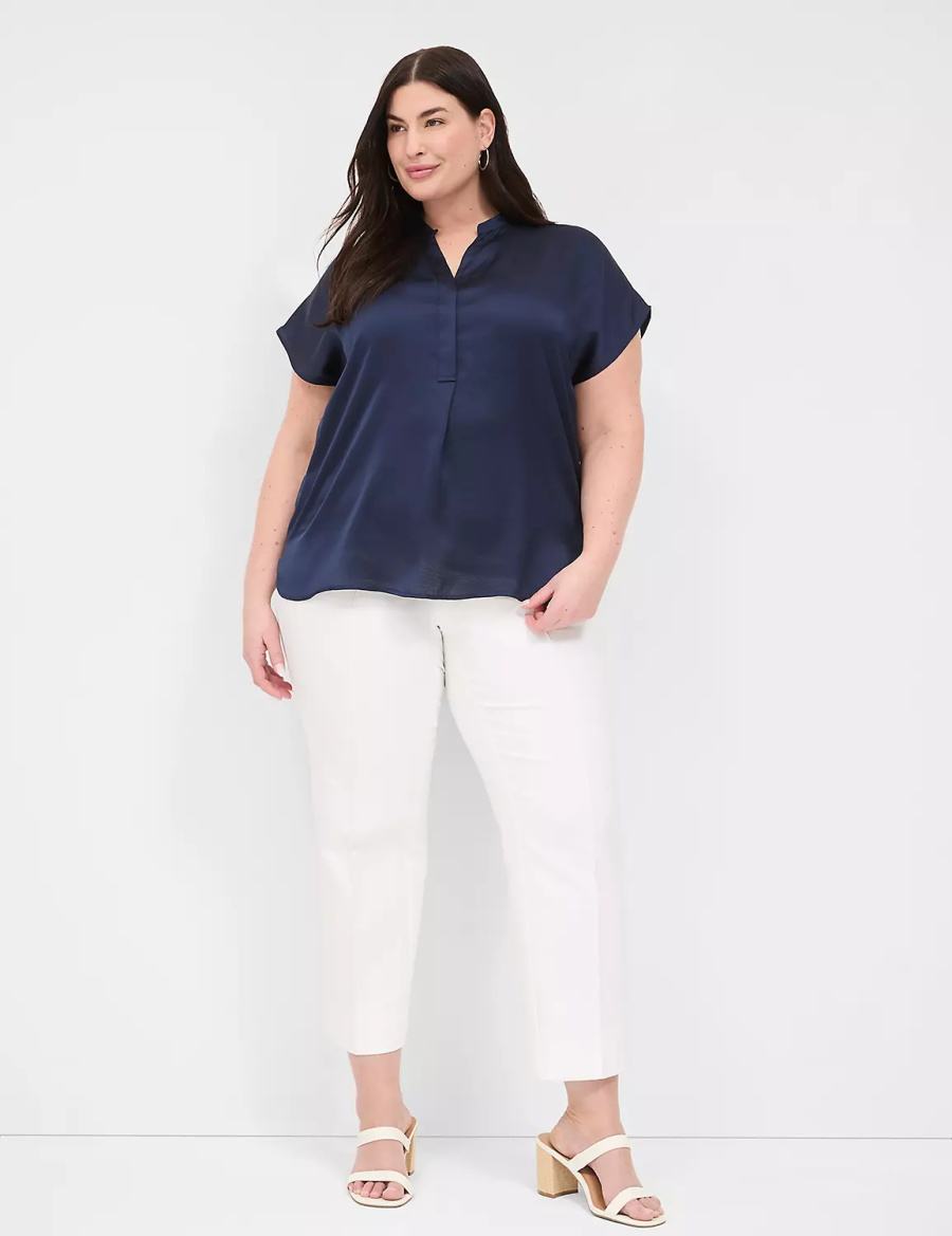 Dámské Halenka Lane Bryant Relaxed Split-Neck Popover Blankyt | HRE1922JN