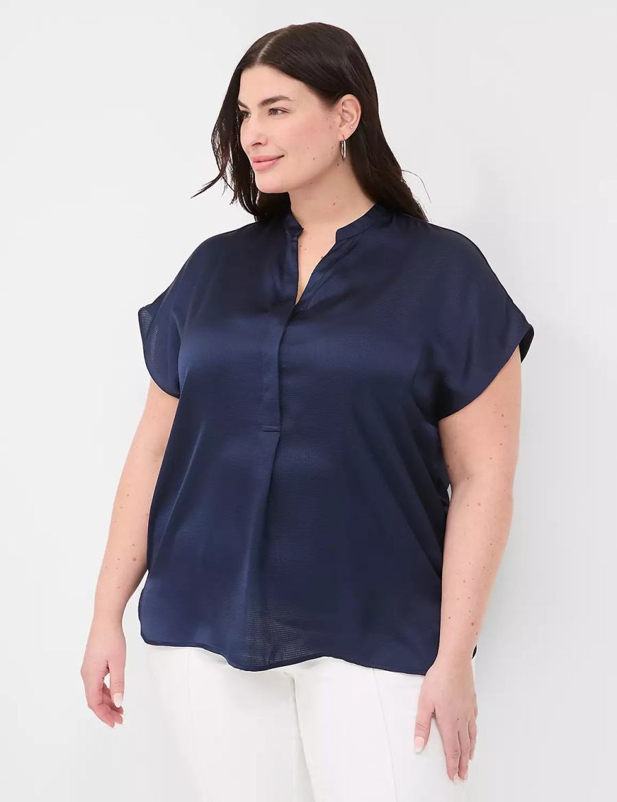 Dámské Halenka Lane Bryant Relaxed Split-Neck Popover Blankyt | HRE1922JN