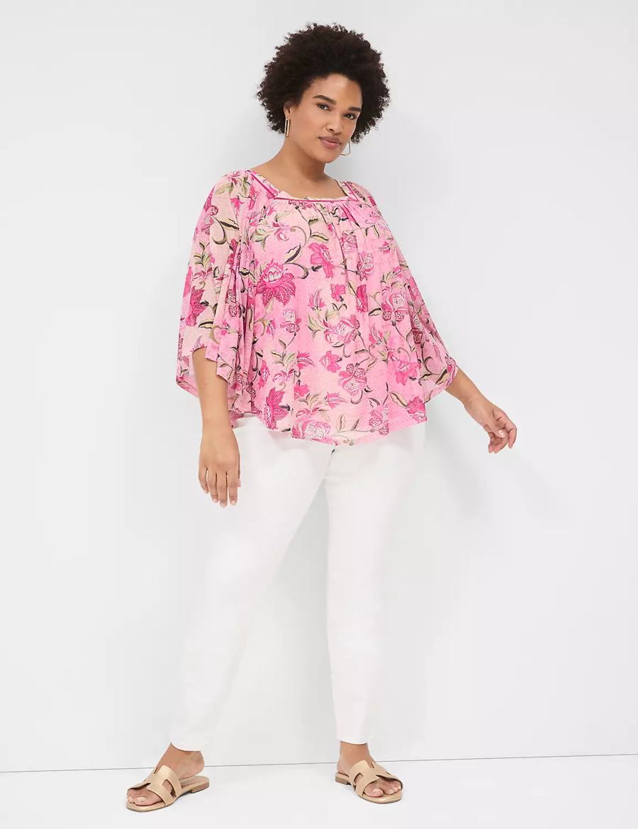 Dámské Halenka Lane Bryant Relaxed Square-Neck Trimmed Circle Drama Top Růžové | JTG2188GI