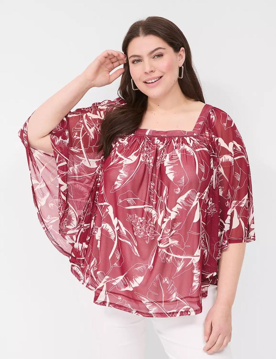 Dámské Halenka Lane Bryant Relaxed Square-Neck Trimmed Circle Drama Top Vínové | KCB4190YA