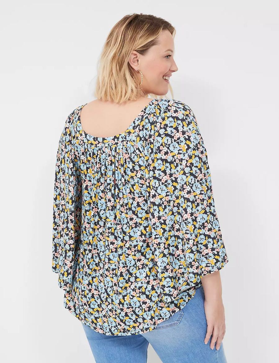 Dámské Halenka Lane Bryant Relaxed Square-Neck Trimmed Circle Drama Top Blankyt Koralove | OMN2429EX