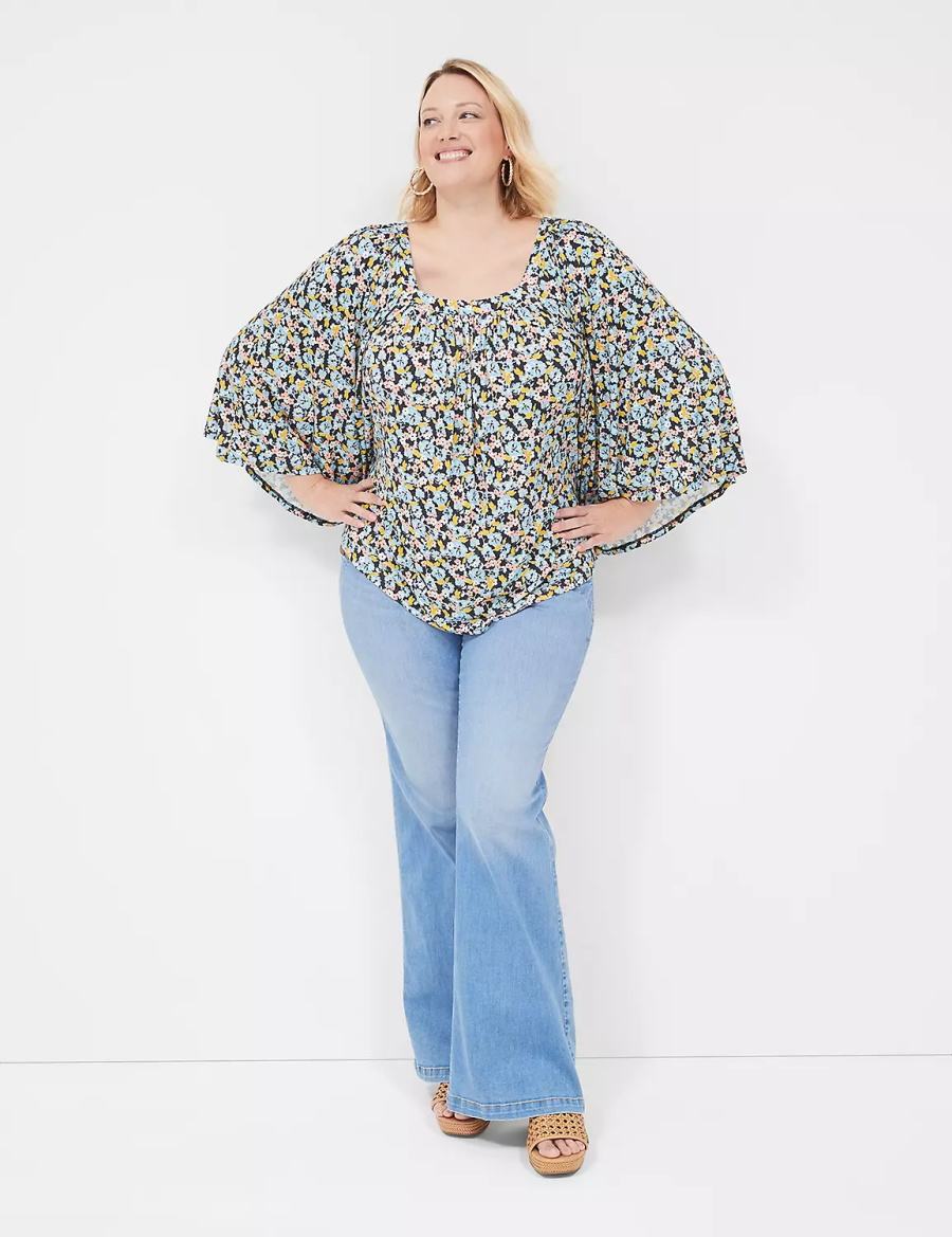 Dámské Halenka Lane Bryant Relaxed Square-Neck Trimmed Circle Drama Top Blankyt Koralove | OMN2429EX