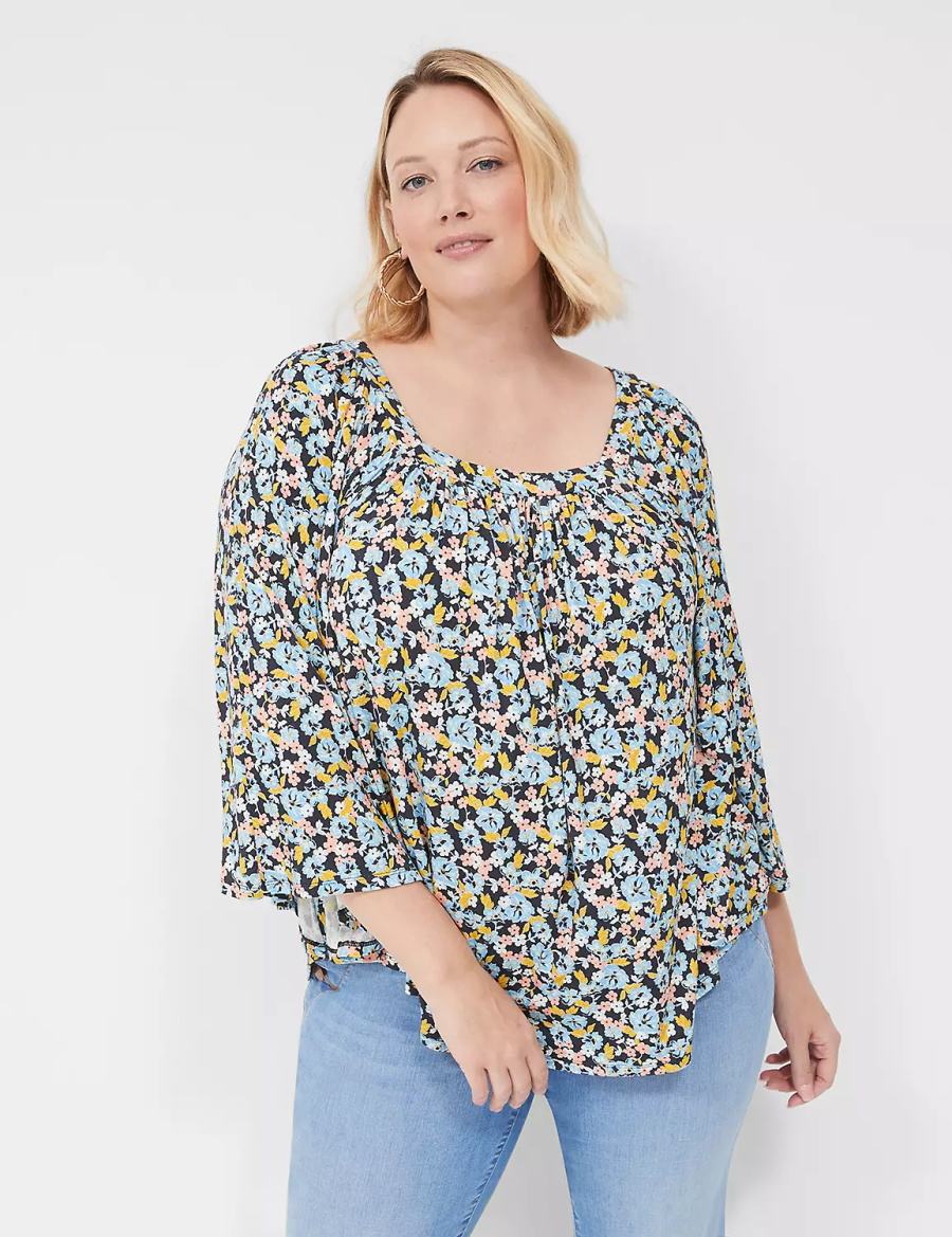 Dámské Halenka Lane Bryant Relaxed Square-Neck Trimmed Circle Drama Top Blankyt Koralove | OMN2429EX